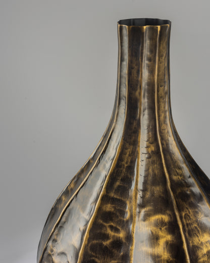 Stria - designer ribbed metal vase for contemporary luxury home decor by OLKAP