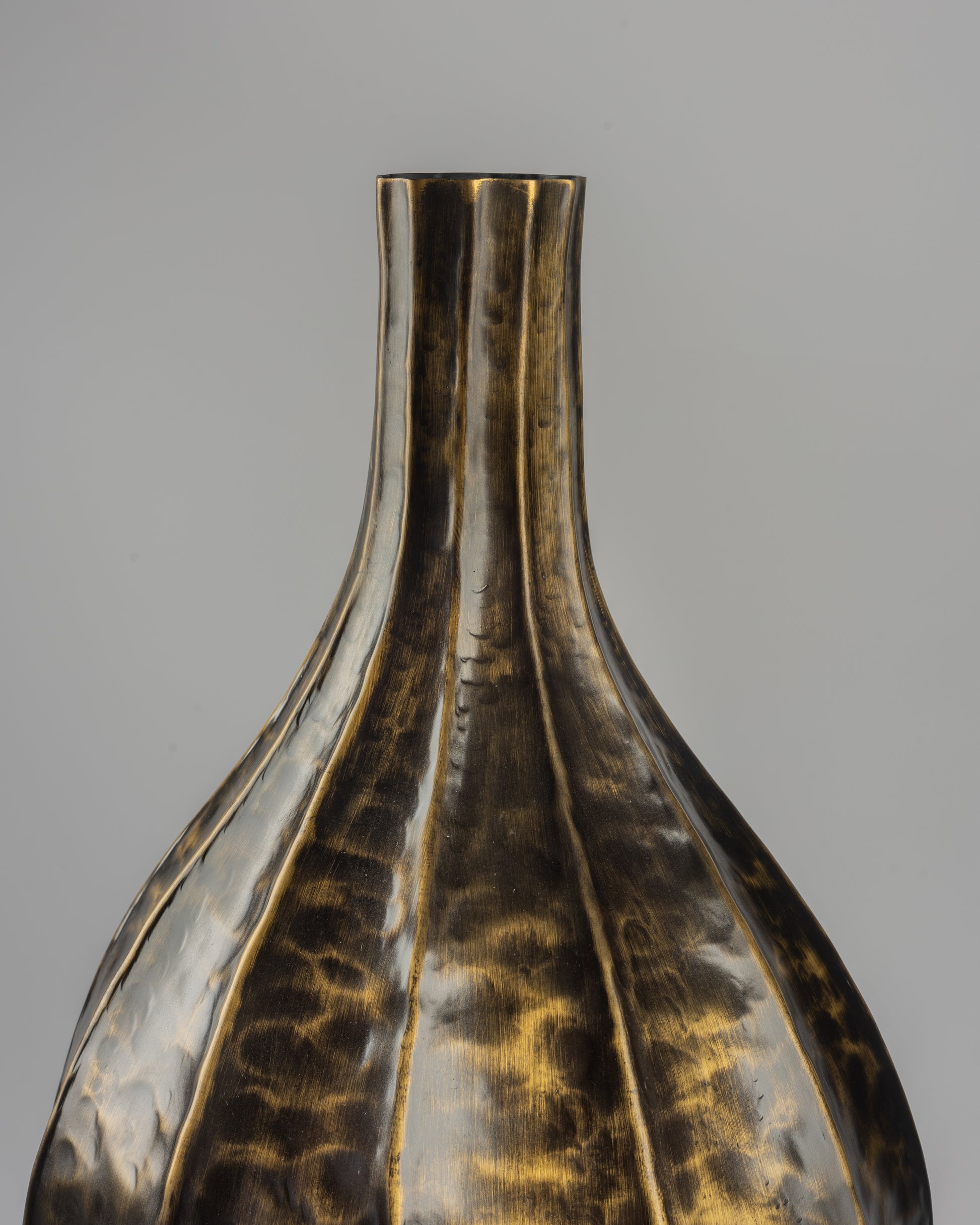 Stria - designer ribbed metal vase for contemporary luxury home decor by OLKAP