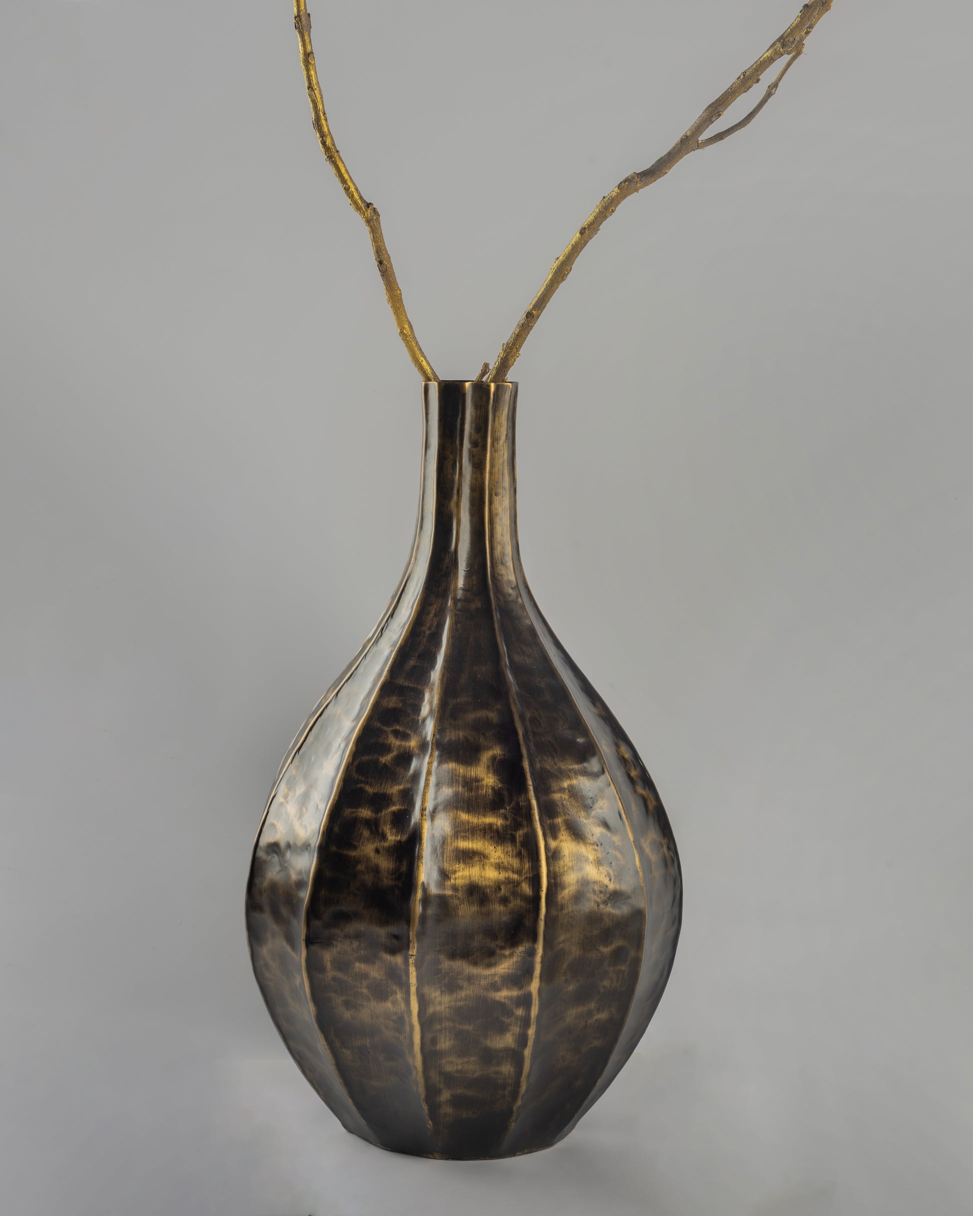 Stria - designer ribbed metal vase for contemporary luxury home decor by OLKAP