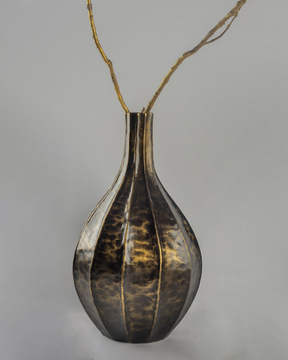 Stria - designer ribbed metal vase for contemporary luxury home decor by OLKAP